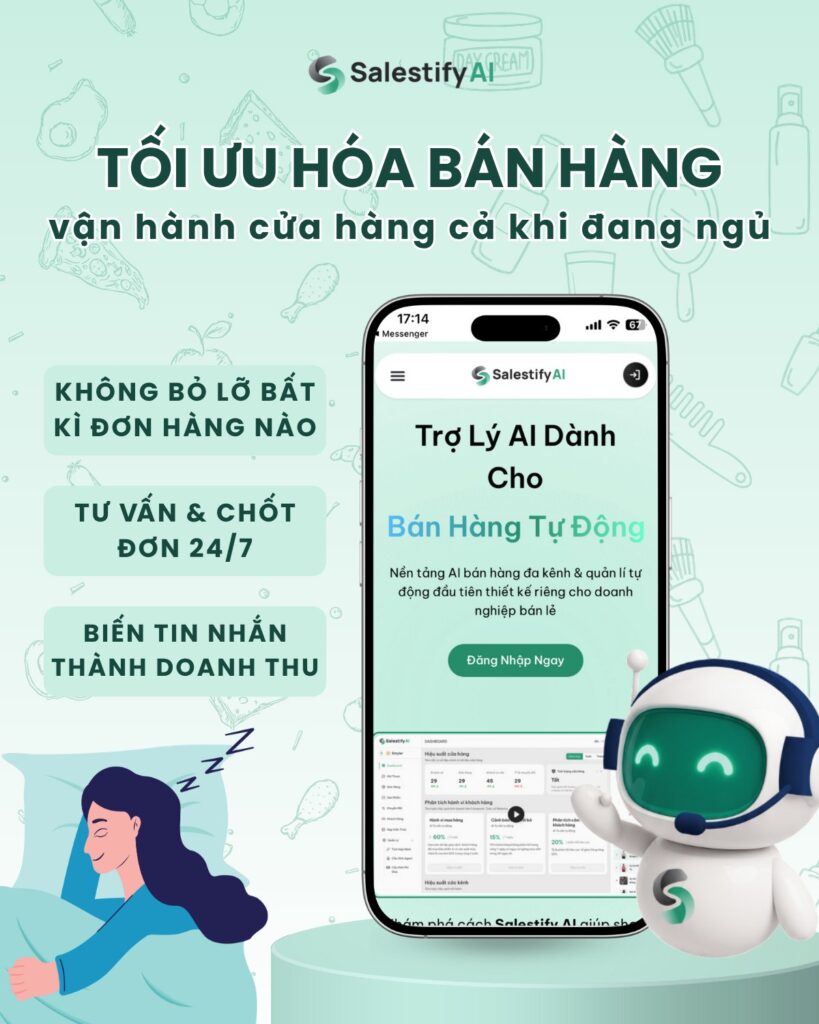 Salestify AI được xây dựng để bán hàng, chăm khách, và tối ưu hiệu suất toàn bộ đội ngũ kinh doanh.