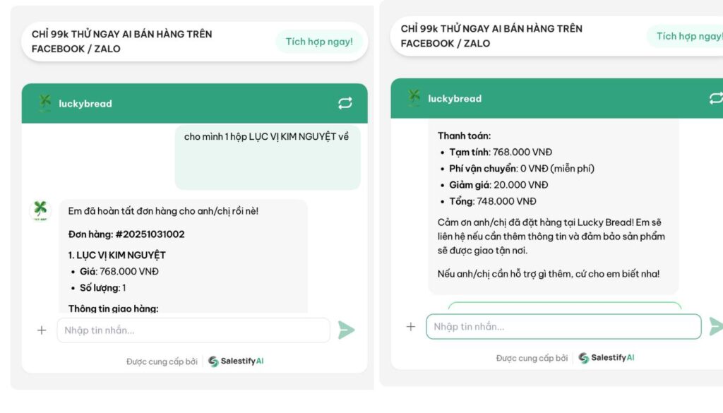 Quy trình lên đơn của Salestify Chatbot AI