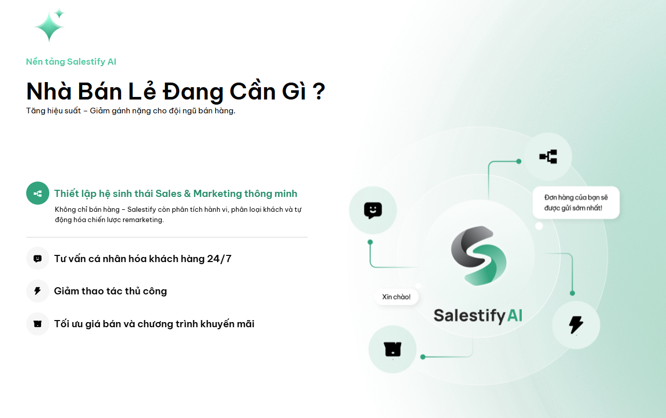 Salestify AI – Chatbot bán hàng doanh nghiệp là lựa chọn đáng cân nhắc cho các doanh nghiệp muốn khởi đầu hành trình chuyển đổi số với chi phí hợp lý